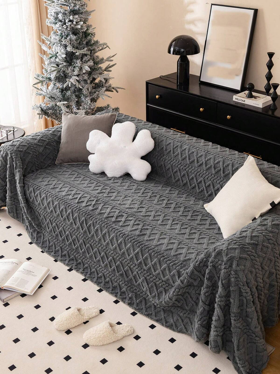 1pc Solid Color Jacquard Soft Flannel Sofa Cover, Cozy & Comfortable, Pet Hair Resistant, Non-Slip, Machine Washable, Easy To Clean, Suitable For Holiday Decoration