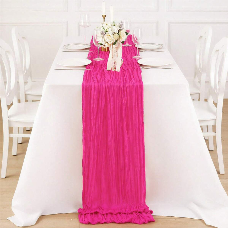 Rose Red Cheesecloth Table Runner, Summer Bohemian Rustic Gauze, 120 Inch 10 Feet Sheer Runner For Wedding, Party, Baby Shower, Birthday, Home Decor, Holiday Decor